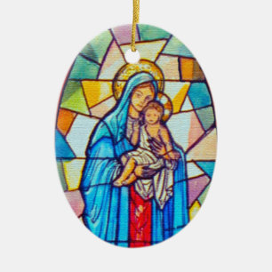 Ornement En Céramique Vitrail de la Nativité Madonna et de l'Enfant