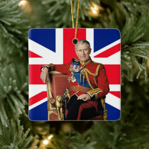 Ornement En Céramique Vœu de Noël du roi Charles III avec drapeau britan