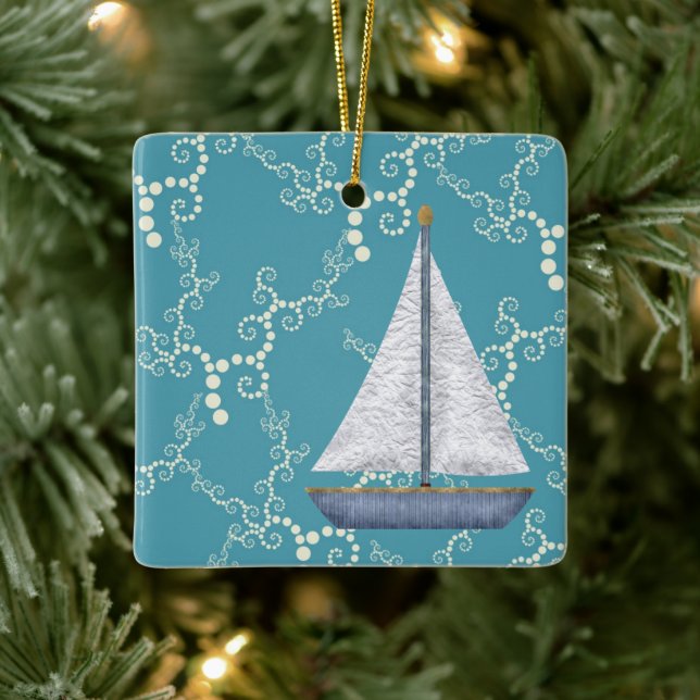 Ornement En Céramique Voilier Nautique Personnalisé Noël (Arbre)