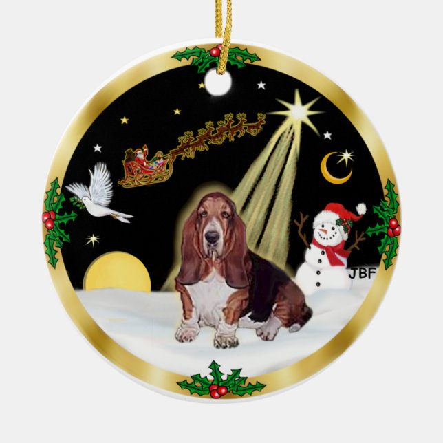 Ornement En Céramique Vol de nuit - Basset Hound (Devant)