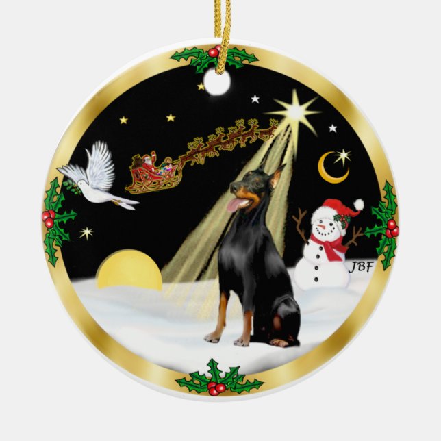 Ornement En Céramique Vol de nuit - Doberman Pinscher (Devant)