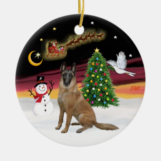 Ornement En Céramique Vol de nuit - Malinois belge (Devant)
