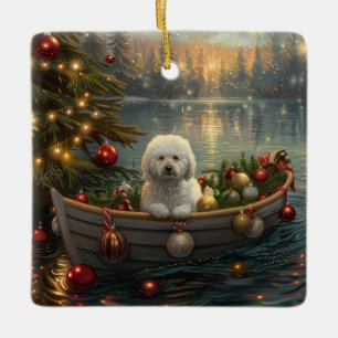 Ornement En Céramique Voyage de fête de Noël Bichon Frise