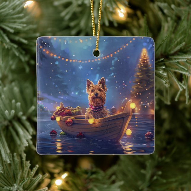 Ornement En Céramique Voyage de Noël de Terrier australien (Arbre)