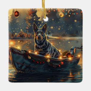 Ornement En Céramique Voyage de Noël festif Blue Heeler