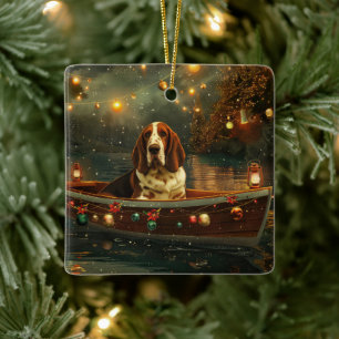 Ornement En Céramique Voyage de Noël festif du Basset Hound