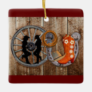 Ornement En Céramique Wagon Wheel Western Cowboy