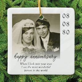 Ornement En Céramique Wedding Anniversary Photo Heartfelt Message
