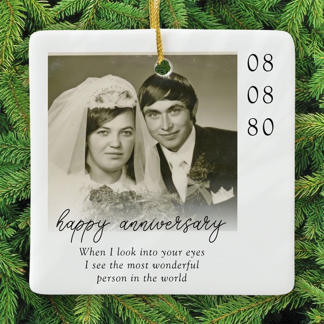 Ornement En Céramique Wedding Anniversary Photo Heartfelt Message (Créateur téléchargé)
