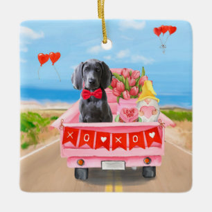 Ornement En Céramique Weimaraner Chien Valentine's Day Coeurs de camion