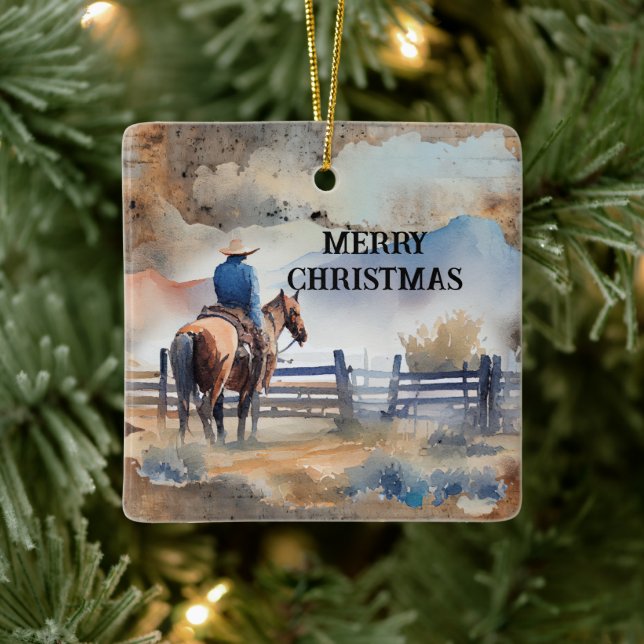 Ornement En Céramique Western Cowboy sur cheval (Arbre)