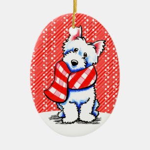 Ornement En Céramique Westie Happy Plaid Scarf hiver