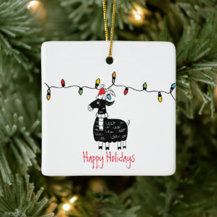 Ornement En Céramique Whimsical Christmas Goat Christmas