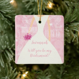 Ornement En Céramique Will You Be My Bridesmaid Engagement photo on back