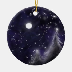 Ornement En Céramique Winters starry night - romantic Holiday snow scene
