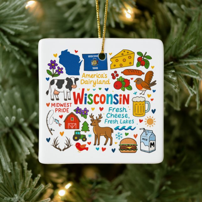 Ornement En Céramique Wisconsin Custom Family Trip Christmas (Arbre)