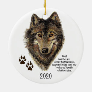 Ornement En Céramique Wolf Totem Animal Guide Aquarelle Nature Art