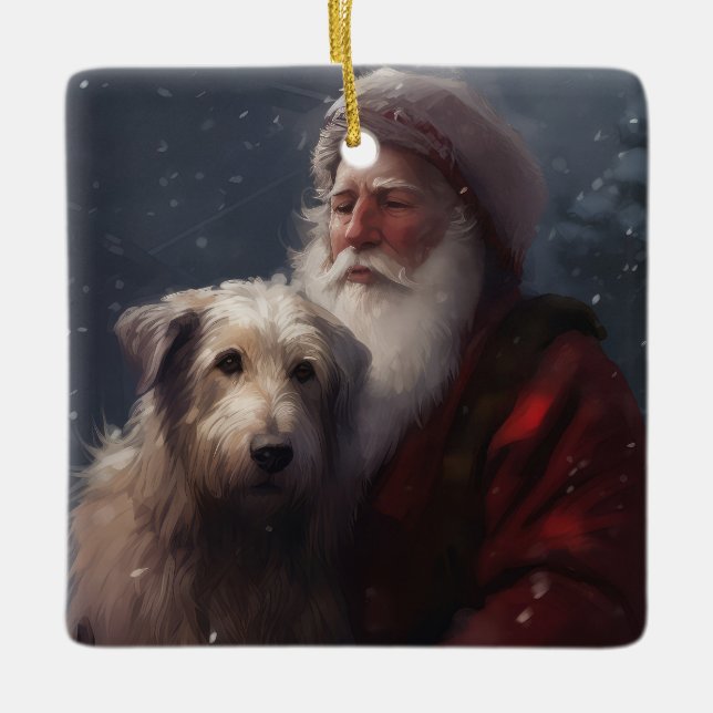 Ornement En Céramique Wolfhound avec Noël Festif du Père Noël (Devant)