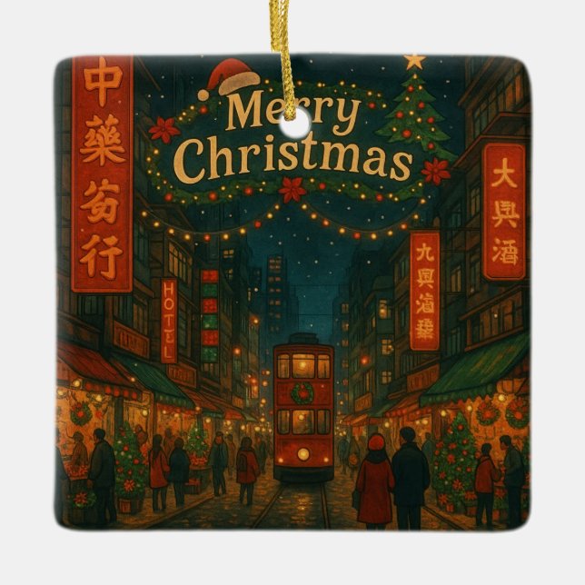 Ornement En Céramique Wonderful Hong Kong Christmas streets (Devant)