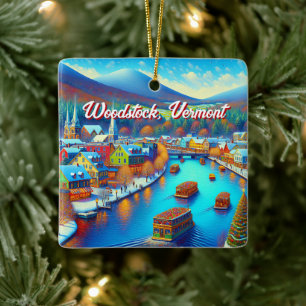 Ornement En Céramique Woodstock, Vermont à l'heure de Noël