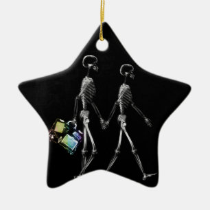 Ornement En Céramique X-Ray Skeleton Tourist Couple