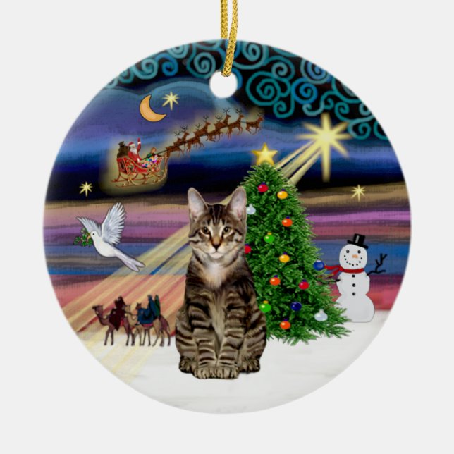 Ornement En Céramique Xmas Magic - Chat tigré tabby (Devant)
