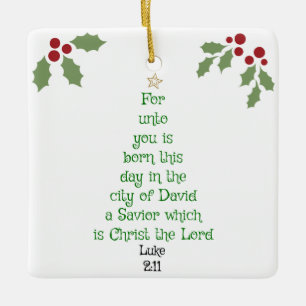 Ornement En Céramique Xmas Tree Scripture Verse (Luke 2:11)
