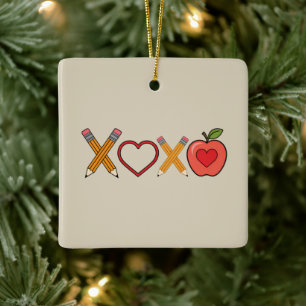 Ornement En Céramique XOXO Enseignant Saint-Valentin Crayon Et Pomme 