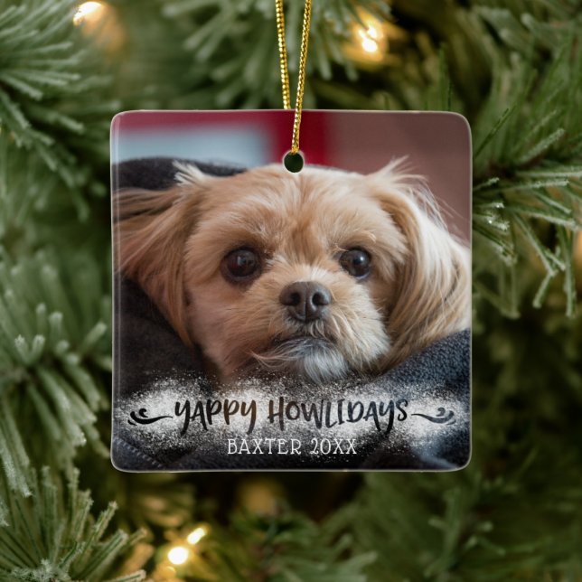 Ornement En Céramique YAPPY HOWLIDAYS Snowy Overlay Chien Photo (Arbre)