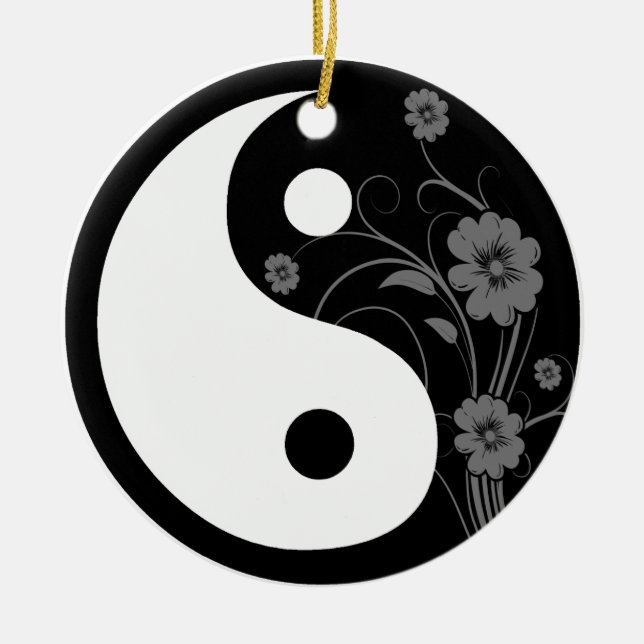 Ornement En Céramique Yin floral noir Yang (Devant)