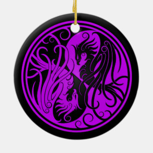 Ornement En Céramique Yin pourpre et noir Yang Phoenix