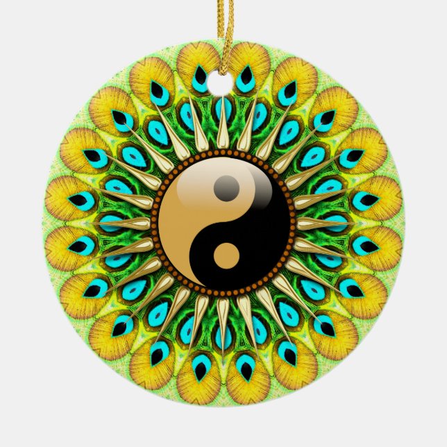 Ornement en céramique Yin Yang Peacock Sun Circle (Devant)