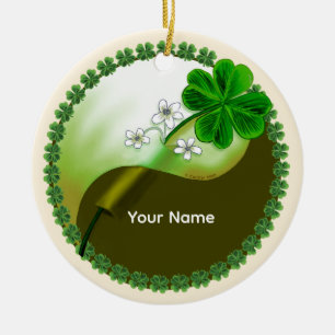 Ornement En Céramique Yin Yang Shamrock