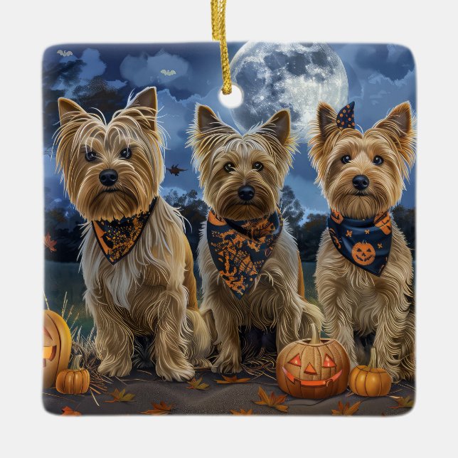 Ornement En Céramique Yorkipoo Halloween Éffrayant (Devant)