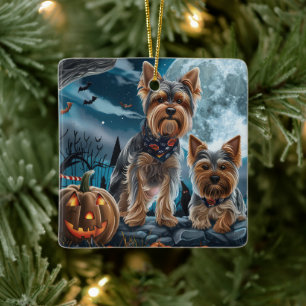 Ornement En Céramique Yorkshire Terrier Halloween Éffrayant