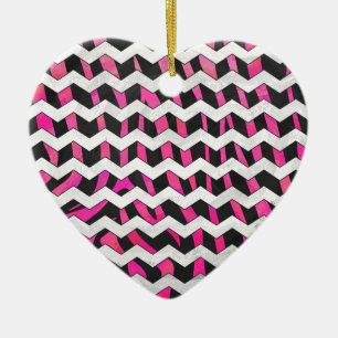 Ornement En Céramique Zebra Chevron noir et rose chaud