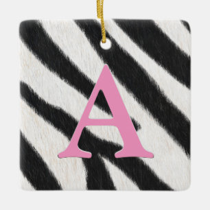 Ornement En Céramique Zebra Fur Personnalisé Monogramme & Message Pink