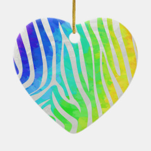 Ornement En Céramique Zebra Rainbow et White Print