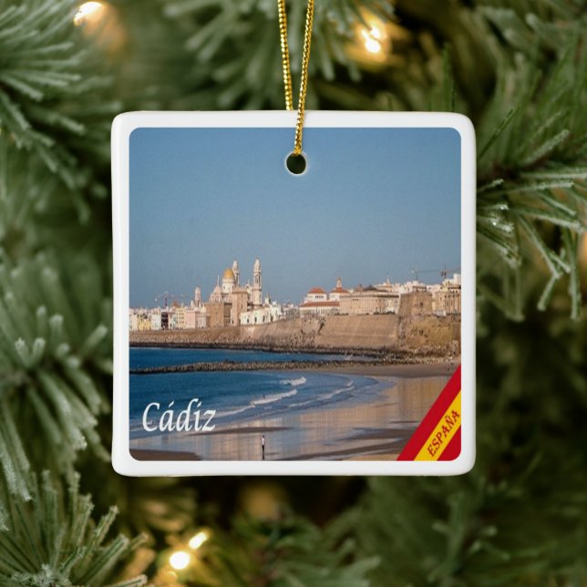 Ornement En Céramique zES028 CADIZ panorama Espagne, (Arbre)