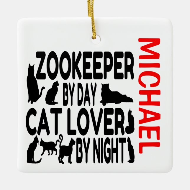 Ornement En Céramique Zookeeper aime les chats PERSONNALISÉ (Devant)