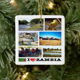 Ornement En Céramique zZM010 ZAMBIA I Love, Mosaïque, Afrique,