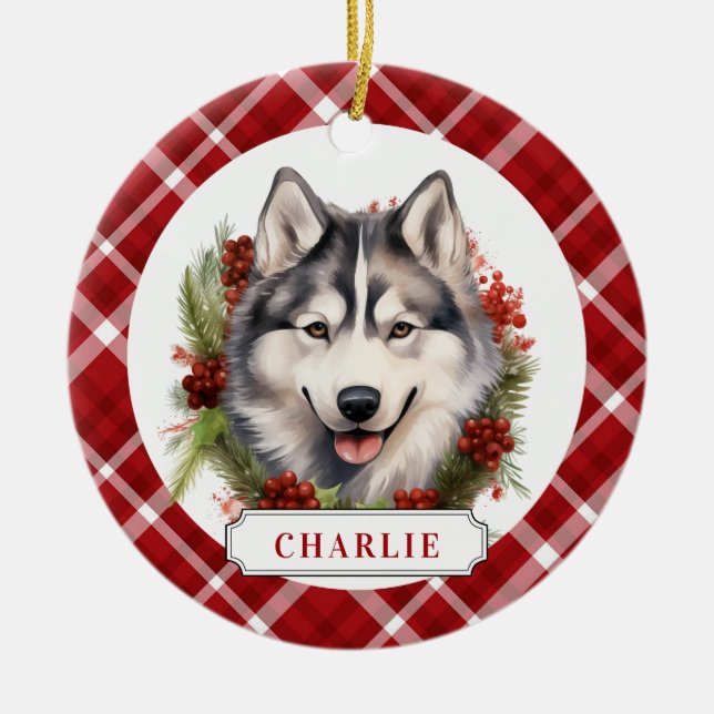 Ornement en cercles en céramique de chien Husky (Devant)