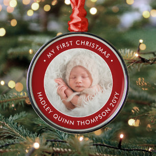 Ornement En Métal 1ère photo moderne de Noël de bébé Rouge et Blanc