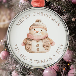 Ornement En Métal 2024 Personnalisé Snowman rose Joyeux Noël