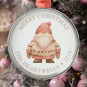 Ornement En Métal 2025 Santa gnome rose personnalisé Joyeux Noël