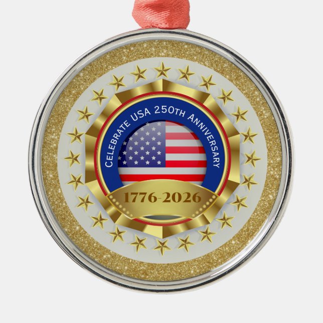 Ornement En Métal 250th Anniversary USA Patriotic | 1776–2026 (Devant)