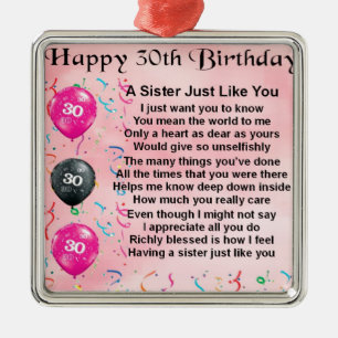Ornement En Métal 30ème Poème de soeur d'anniversaire