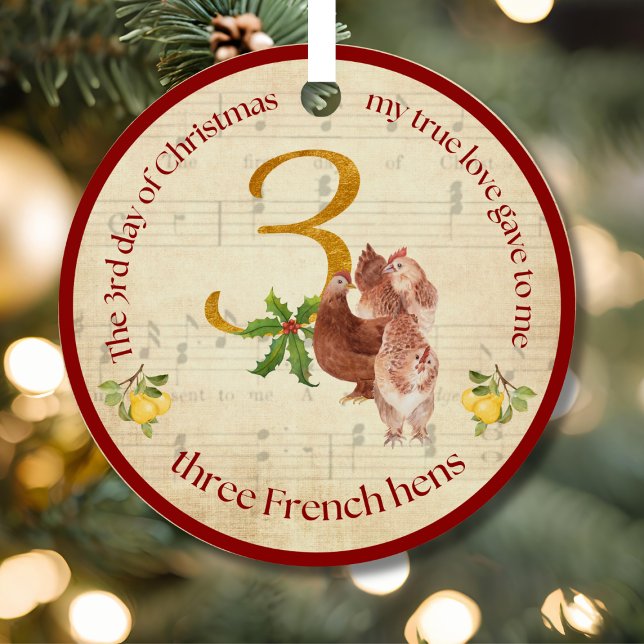 Ornement En Métal 3rd Day of Christmas Three French Hens Ornament (Créateur téléchargé)