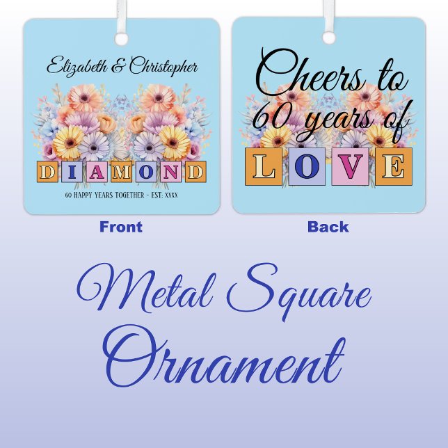 Ornement En Métal 60e anniversaire diamant fleurs bleues (Créateur téléchargé)