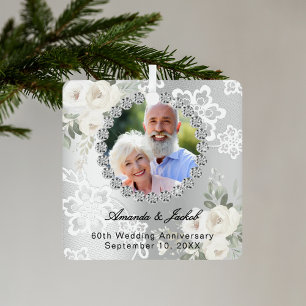 Ornement En Métal 60e anniversaire Mariage photo florifères argent d